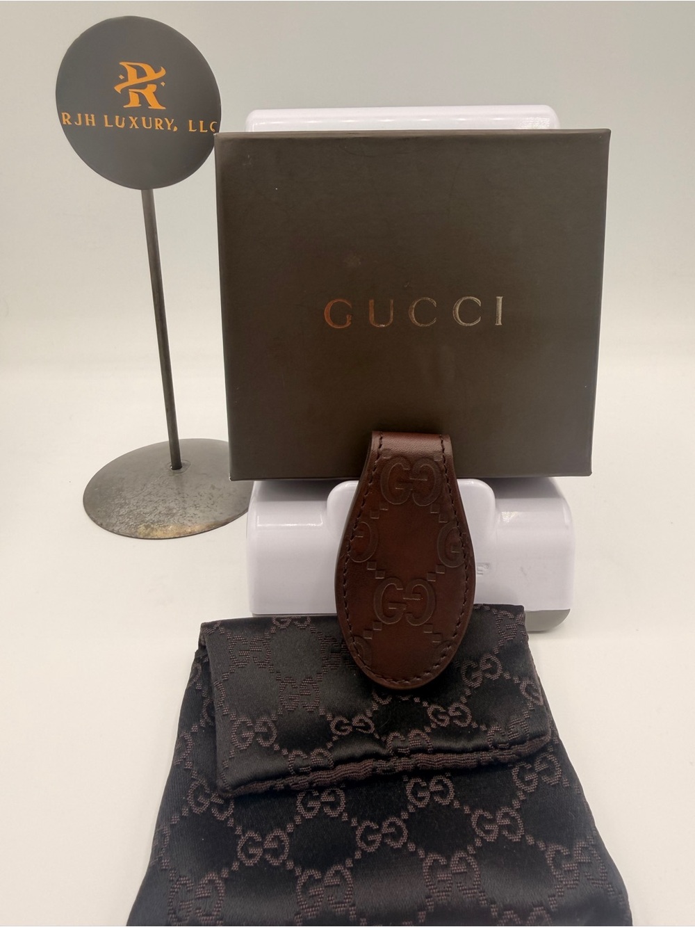 Gucci Guccissima Brown Leather Money Clip with COA, Box, Dustbag
